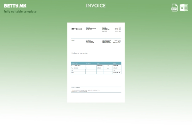 Шаблон за фактура во модерен стил на USA RTT Motors